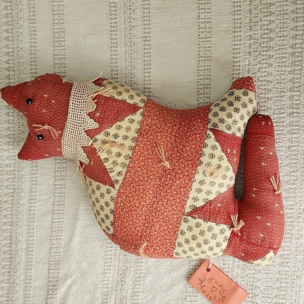 Antique quilted cat pillow patchwork cottagecore Handmade
